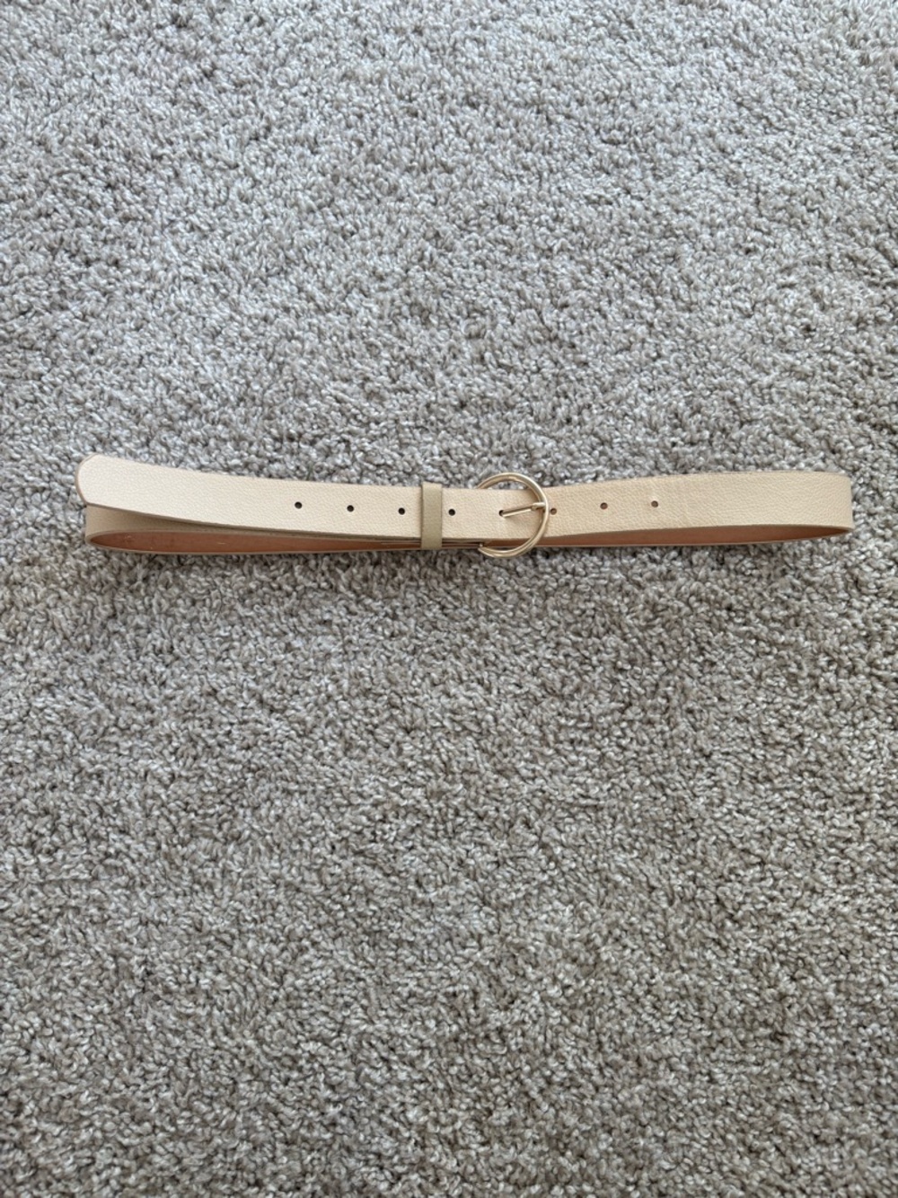 SHEIN Cream Textured Belt with Gold Circle Buckle